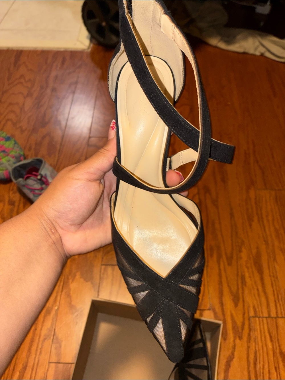 Jessica Simpson Black Mesh Pointed Toe Ankle Strap Heels Size 9M